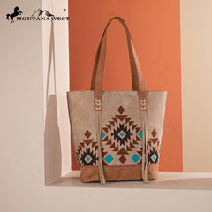 Montana West Aztec Embroidered Tote Bag Set