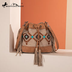 Montana West Aztec Fringe Bucket Bag Set