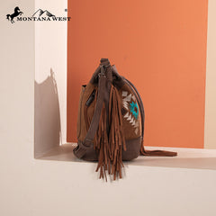 Montana West Aztec Fringe Bucket Bag Set