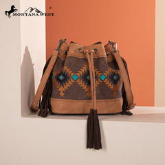 Montana West Aztec Fringe Bucket Bag Set