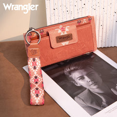 WG139-W013 Wrangler Aztec Print Bi-Fold Wallet Wristlet - Orange