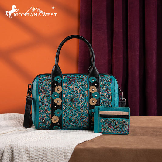 Montana West Embroidered Floral Cut-out Duffle Bag Set