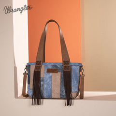 Wrangler Denim-textured Color-block Shoulder Bag