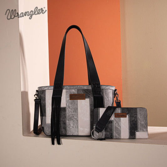 Wrangler Denim-textured Color-block Shoulder Bag