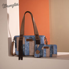 Wrangler Denim-textured Color-block Shoulder Bag