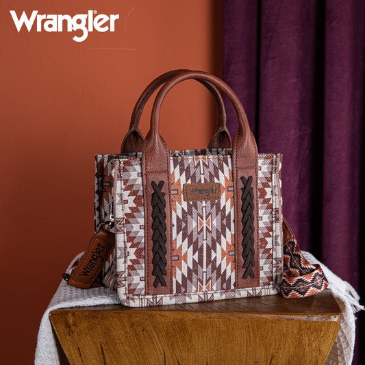 Wrangler Aztec Embroidered Whipstitch Canvas Mini Tote Bag