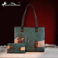 Montana West Cactus Embroidered Tote Bag Set