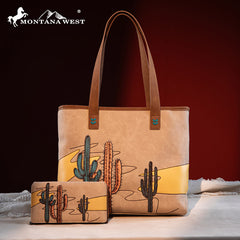 Montana West Cactus Embroidered Tote Bag Set