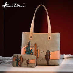 Montana West Cactus Embroidered Tote Bag Set