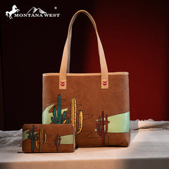 Montana West Cactus Embroidered Tote Bag Set