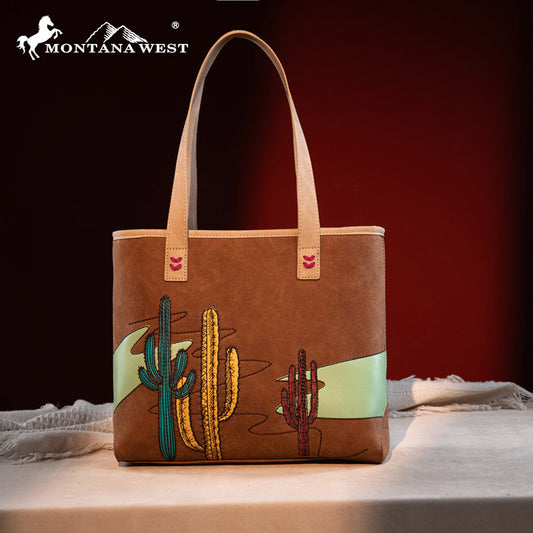 Montana West Cactus Embroidered Tote Bag Set