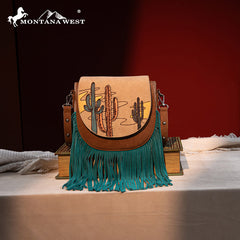 Montana West Cactus Embroidered Fringe Crossbody Bag