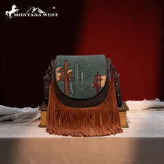 Montana West Cactus Embroidered Fringe Crossbody Bag