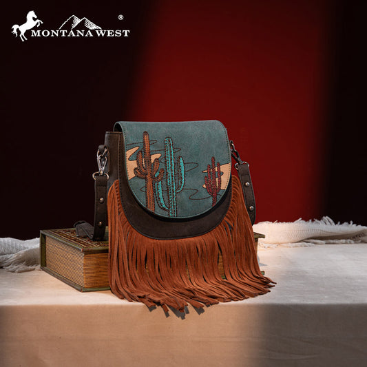 Montana West Cactus Embroidered Fringe Crossbody Bag