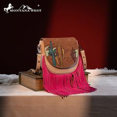 Montana West Cactus Embroidered Fringe Crossbody Bag