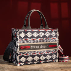 2023 Fall New Montana West Boho Aztec Dual Sided Print Concealed Carry Canvas Tote/Crossbody Bag - Cowgirl Wear