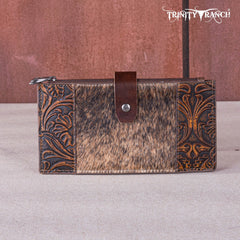 Trinity Ranch Genuine Hair-On Cowhide Tooled Bi-Fold Wallet/Card