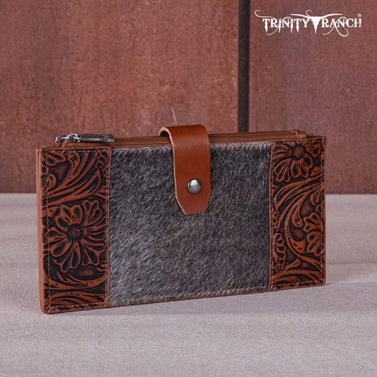 Trinity Ranch Genuine Hair-On Cowhide Tooled Bi-Fold Wallet/Card