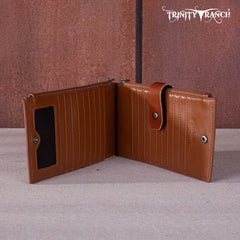 Trinity Ranch Genuine Hair-On Cowhide Tooled Bi-Fold Wallet/Card