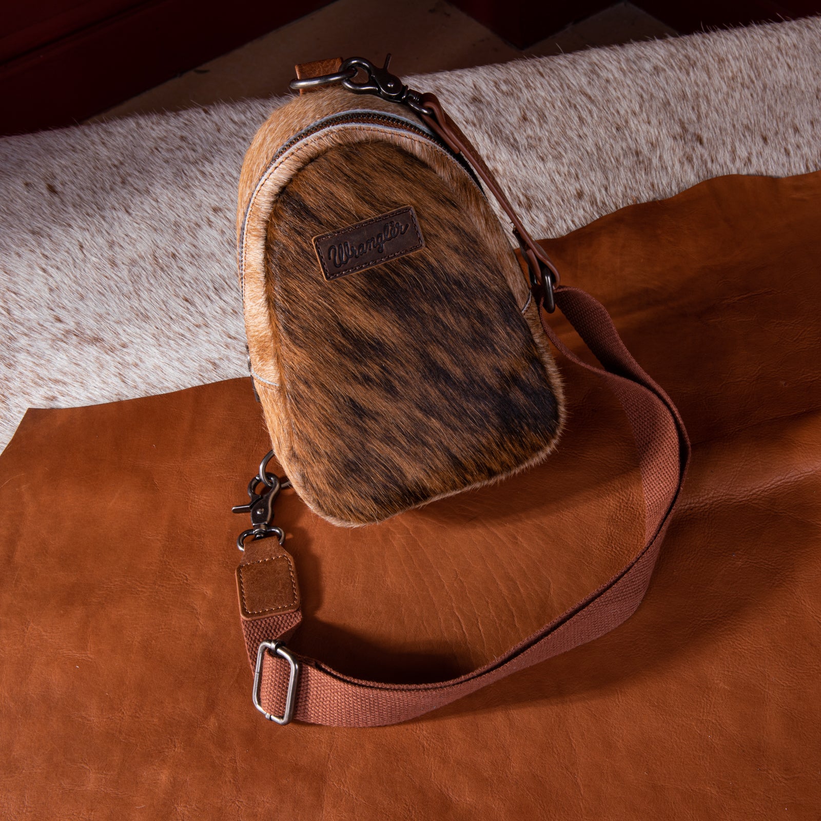 Wrangler Genuine Hair-On Cowhide Sling Bag Crossbody/Chest Bag - Cowgirl Wear