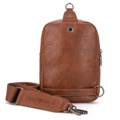 TR179-185 Trinity Ranch Genuine Hair-On Cowhide Tooled Sling Bag