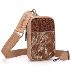 TR179-185 Trinity Ranch Genuine Hair-On Cowhide Tooled Sling Bag