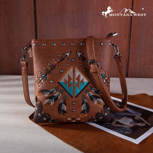 Montana West Embroidered Arrows Feather Collection Concealed Carry Crossbody