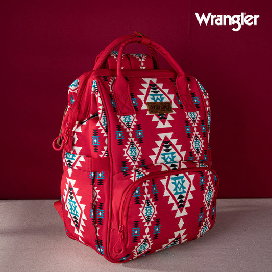 2024 New Wrangler Aztec Southwestern Pattern Dual Sided Print Multi-function Backpack-Red