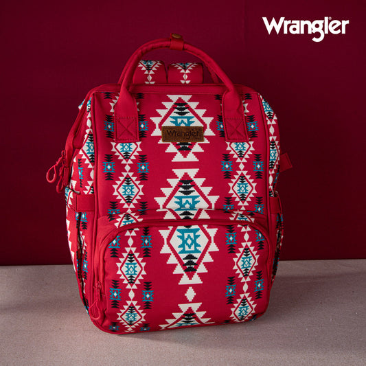 2024 New Wrangler Aztec Southwestern Pattern Dual Sided Print Multi-function Backpack-Red