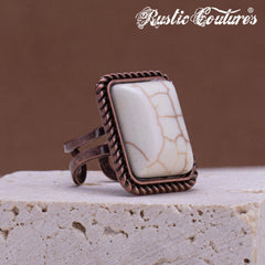 Rustic Couture's® Rectangle Turquoise Stone Open Adjustable Ring