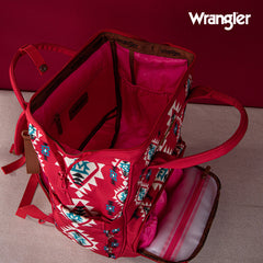 2024 New Wrangler Aztec Southwestern Pattern Dual Sided Print Multi-function Backpack-Red