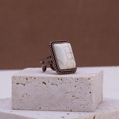 Rustic Couture's® Rectangle Turquoise Stone Open Adjustable Ring