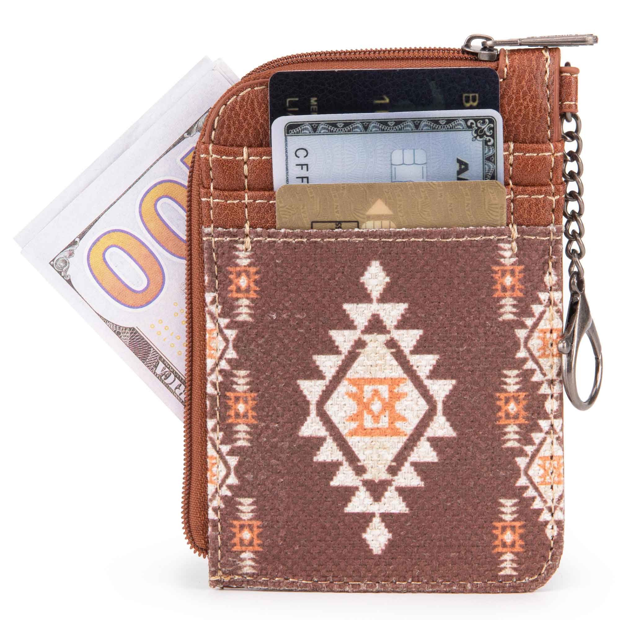 2023 Fall New Wrangler Aztec Southwestern Art Print Mini Zip Card Case