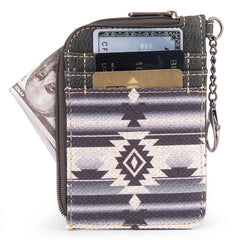 WG2203-W005 2023 Fall New Wrangler Aztec Southwestern Art Print Mini Zip Card Case