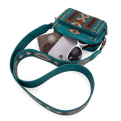 Wrangler Aztec Printed Crossbody Purse-Turquoise