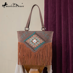 Montana West Aztec Fringe Concealed Carry Handbag Set