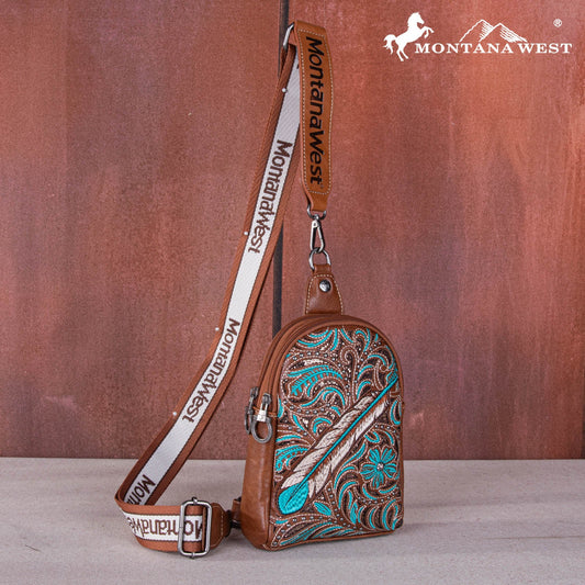 Montana West Embroidered Feather Cut-Out Floral Sling Bag