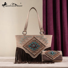 Montana West Aztec Fringe Concealed Carry Handbag Set