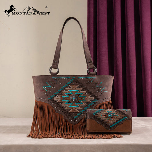 Montana West Aztec Fringe Concealed Carry Handbag Set