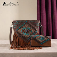 Montana West Aztec Fringe Concealed Carry Handbag Set