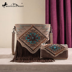 Montana West Aztec Fringe Concealed Carry Handbag Set