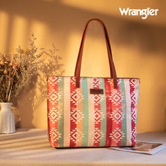 WG53-8112 Wrangler Southwestern Dual Sided Print Canvas Tote Bag