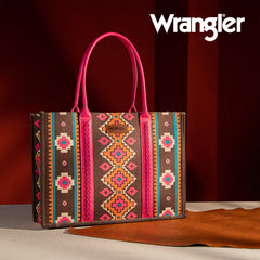 Wrangler Aztec Southwestern Pattern Dual Sided Print Canvas Tote/Crossbody Bag Collection - Cowgirl Wear