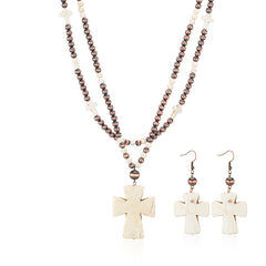 Rustic Couture's® Beaded Layered Turquoise Cross Necklace Earrings Set