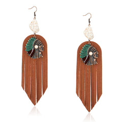 Rustic Couture's® Leather Indian Chief Natural Stone Dangling Earring