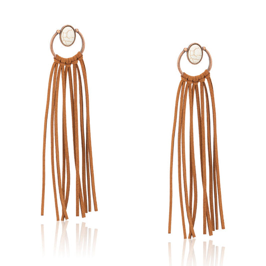 Rustic Couture's® Bohemian Suede Tassel Hoop Statement Earring