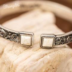 Wrangler Silver Western Natural Stone Engraved Cuff Bracelet