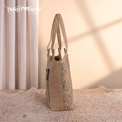 Trinity Ranch Genuine Hair-On Cowhide Tooled Concealed Carry Tote