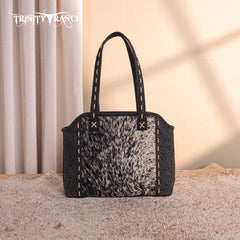 Trinity Ranch Genuine Hair-On Cowhide Tooled Concealed Carry Tote Bag