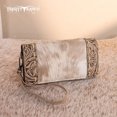 Trinity Ranch Genuine Hair-On Cowhide Tooled Concealed Carry Tote Bag